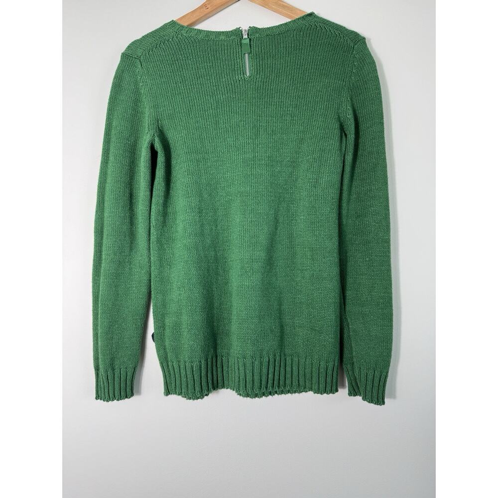 Talbots Women's Pom-Pom Knit Crewneck Sweater Size S Green Navy Blue Baubles - Picture 7 of 11
